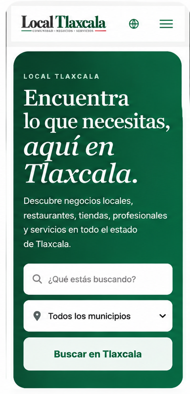 Local Tlaxcala, diseño móvil en español